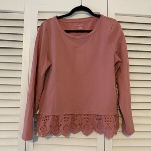 Talbots size Large Dusty Pink Rose Crochet Peplum Ruffle Business Casual Top